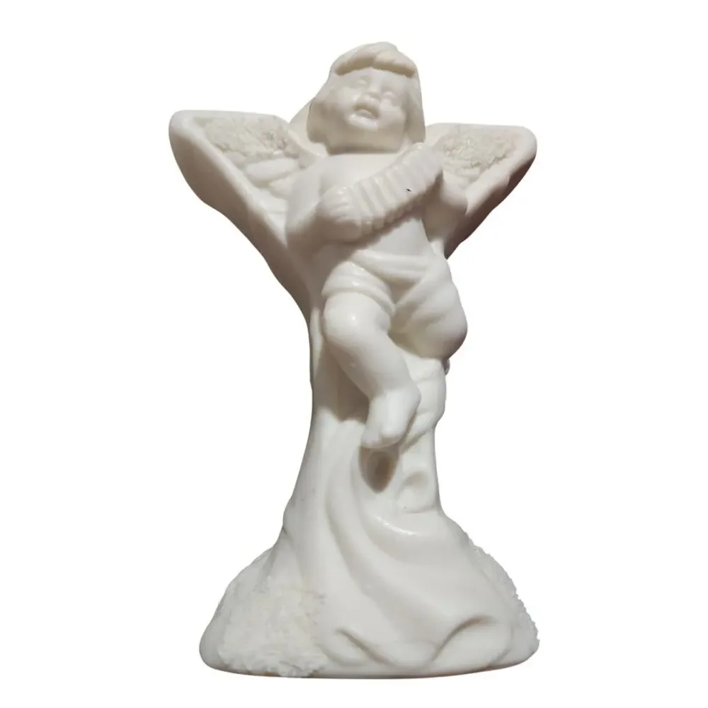 Set of 3 Angel Cherubs White Bisque Porcelain Christmas JOY Candle Holder